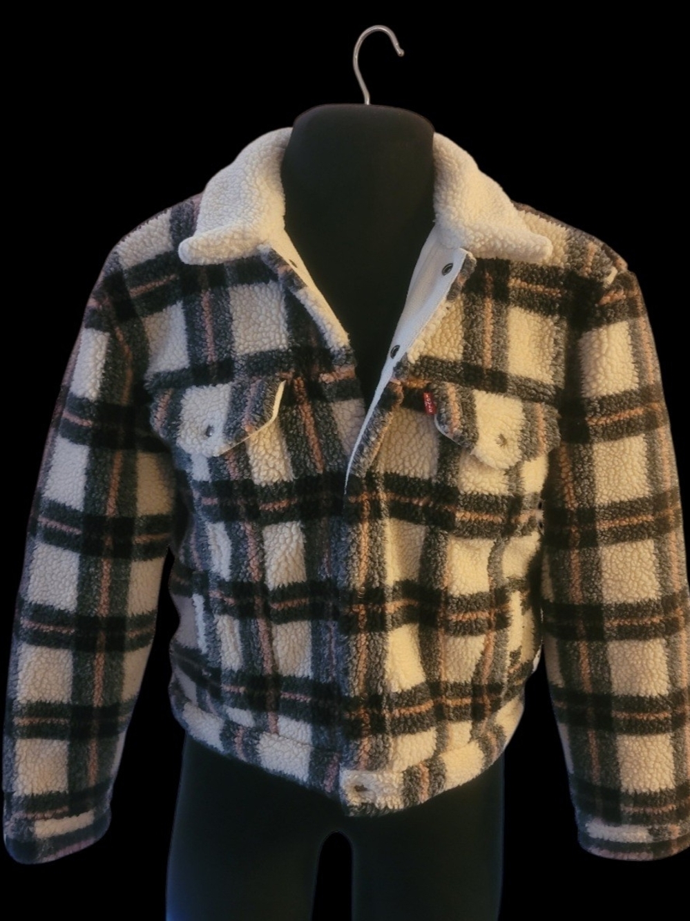 Levi's Cream, Pink & Black Plaid Sherpa Jacket
